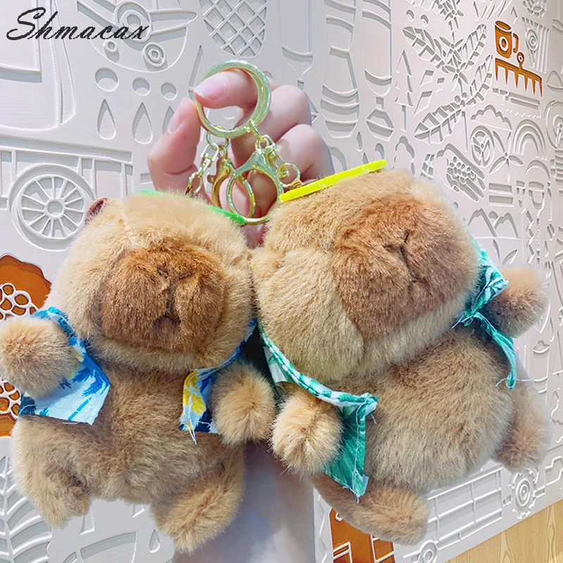 Cartoon Capybara Plush Toy Pendant Stuffed Doll Keychain Backpack Car Bag Keyring Gift