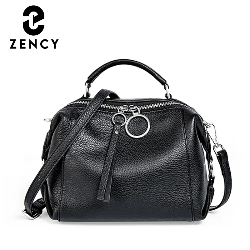 Zency Elegant Genuine Leather Handbag Women Shoulder Bag Large Capacity Simple Medium Tote Bag Crossbody Bag With Two Straps