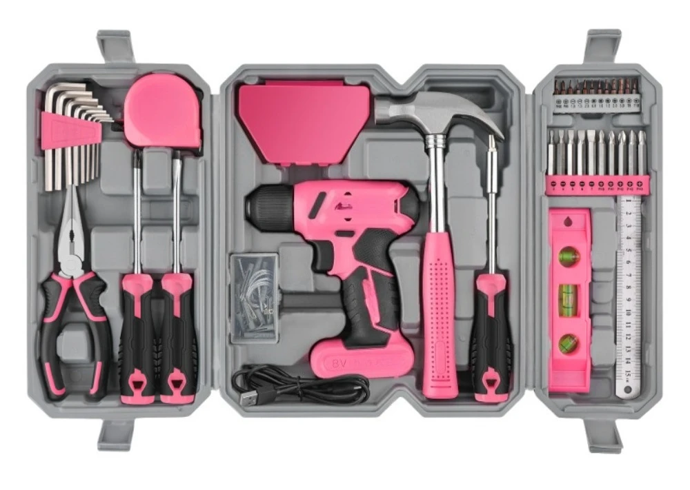 

Compact Rechargeable Power Drill Kit Stylish Pink Handheld Screwdriver Household Maintenance Tools