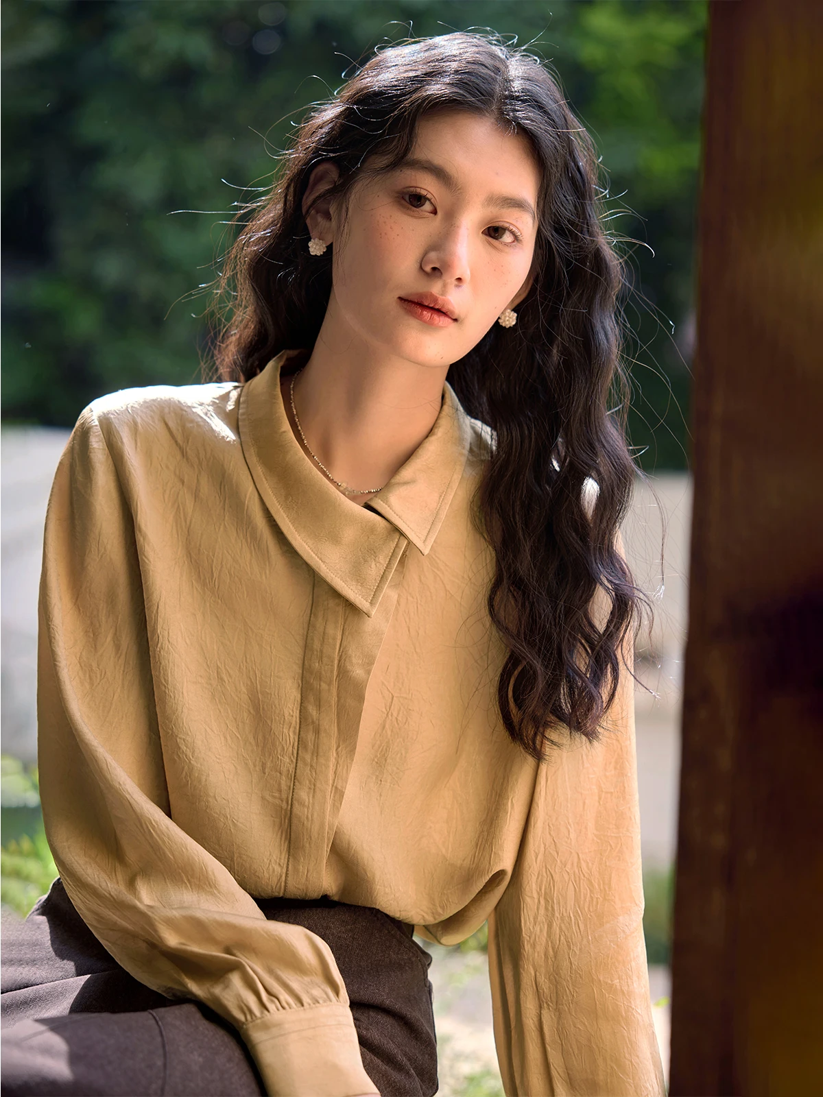 

Solighter, винтажный вискоза, длинный све, женский irt, весна 2023, новинка свободного кроя, классический воротник на пуговицах, цвет