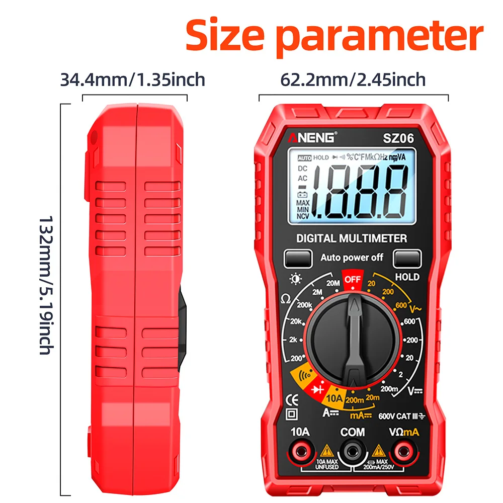 Digitales Multimeter, Spannungsprüfer, Voltmeter, SZ06, SZ308, TRMS, 2000, Zählungen, automatische Bereichswahl, Ohm, Volt, Amperemeter, Messung von AC/DC-Spannung – Detail 9