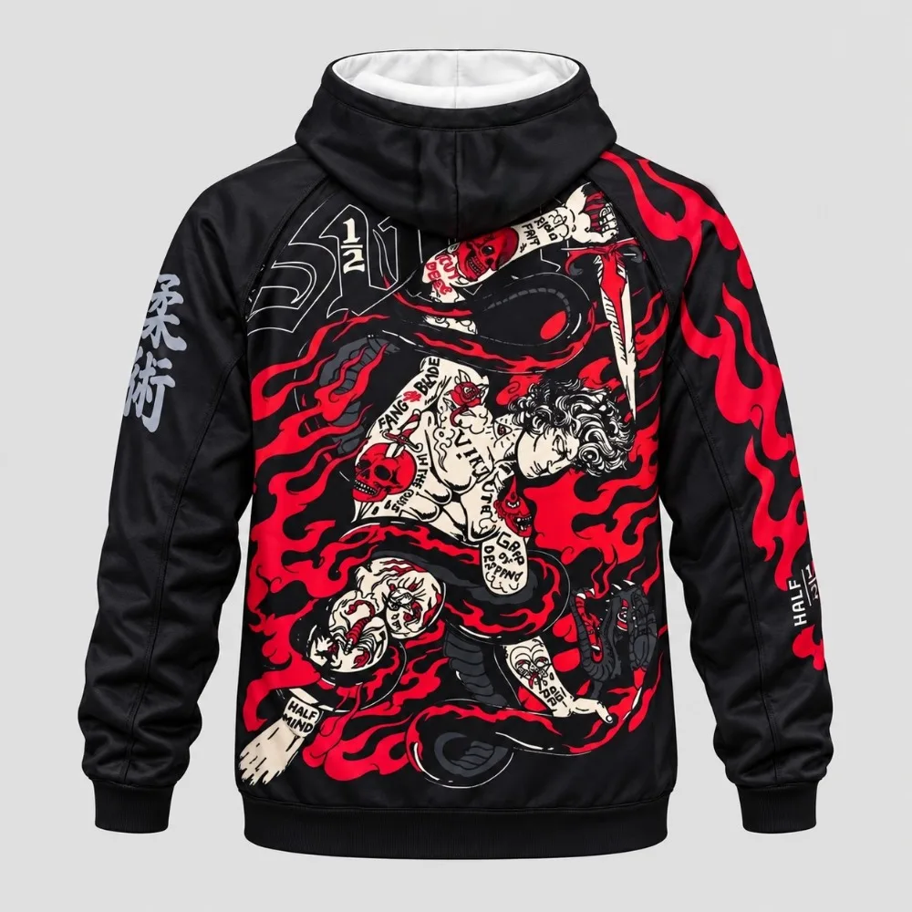 Jiu JitsuY2K Printed Training Quick Drying Casual Trend Men and Women Gothic Sports Fitness Street Style Hooded Sweatshirt Top