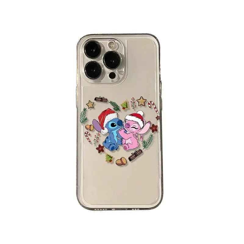 Disney's Stitch und Annie Handyhülle für Apple iPhone 16 15 Pro Max 13 14 Plus 12 11 Pro 7 8 Plus XS XR Y2K Weihnachten Clear Cover