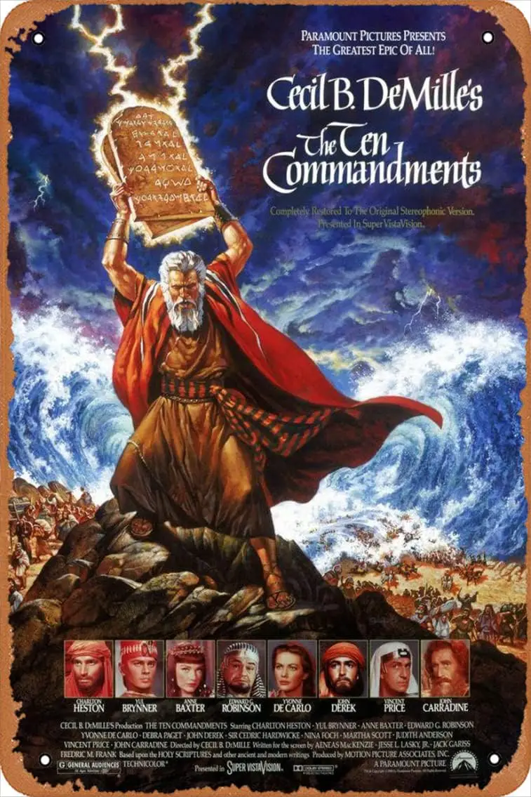 The Ten Commandments Movie Poster Retro Metal Tin Sign 8x12 Inch