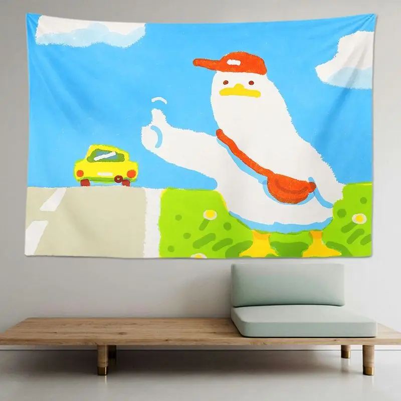 VIKAMA Lazy Duck on Sofa Tapestry, Cute Funny Animal Wall Hanging for Bedroom Dorm Living Room Indie Decor