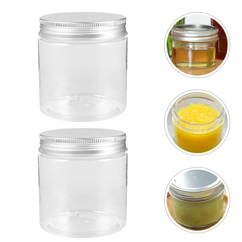 8 Pcs Jam Honey Jars 250ml Mini Transparent Silver Aluminum Lid Mason Set Small Plastic Sealing Lidded Grey