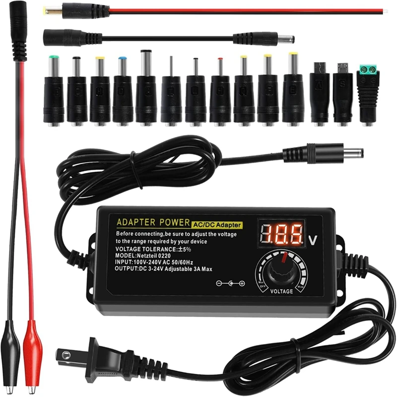 

GO-Power Adapter Power Supply, Adjustable AC/DC Adapter Charger Switch, Suitable For DC 3V-24V LED Light 3D Printer US Plug