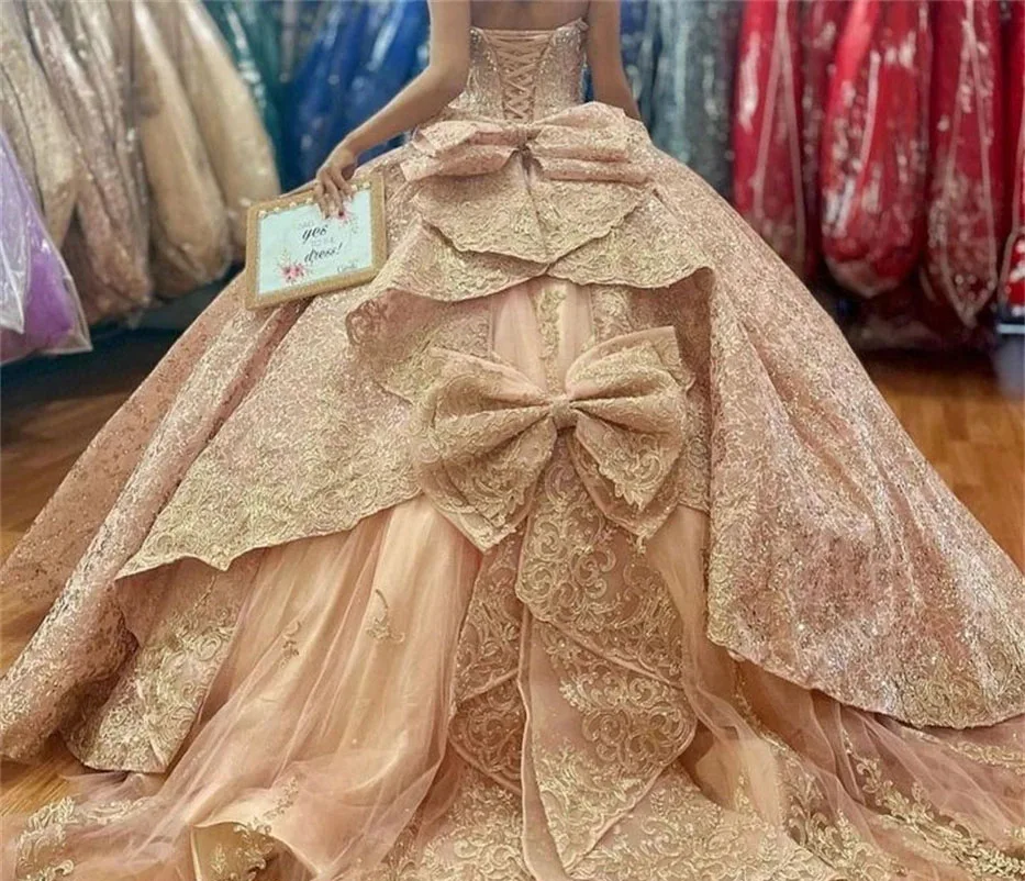 Vestidos de quinceañera de princesa brillante, vestido de baile con hombros descubiertos, lazo de encaje, dulce 16, 15 años, personalizado