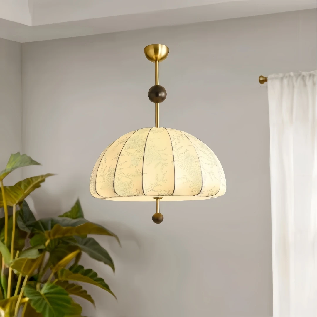 Vintage Floral Pattern Pendant Light, Cream Dome Shade Hanging Lamp For Dining Room Bedroom French Retro Home Decor Lighting