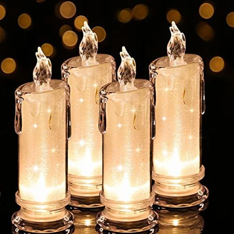 4PCS LED Flameless Candles ,LED Clearance Pillar Candles, Battery Included,Decoracion For Halloween Christmas White