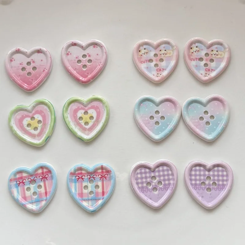 10Pcs Cute Spring Macaron Heart Resin Buttons Girls' Clothing Sewing Supplies Handcrafted Hair Clips Phone Cases DIY Accessories