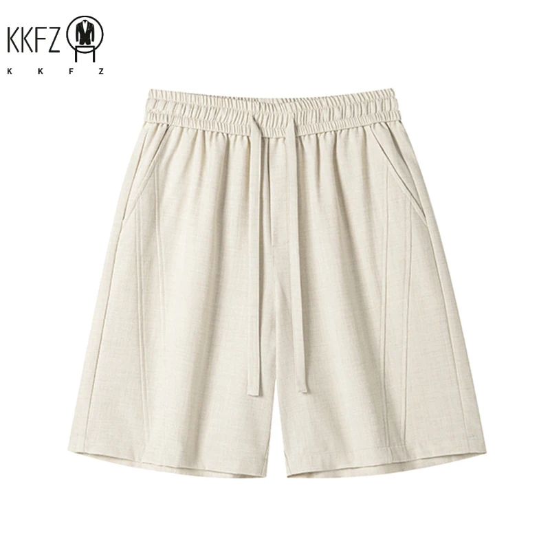 Light Textured Casual Shorts Men Knee Length Elastic Waist Drawstring Outdoor Leisure Essential Daily Wear Bottoms