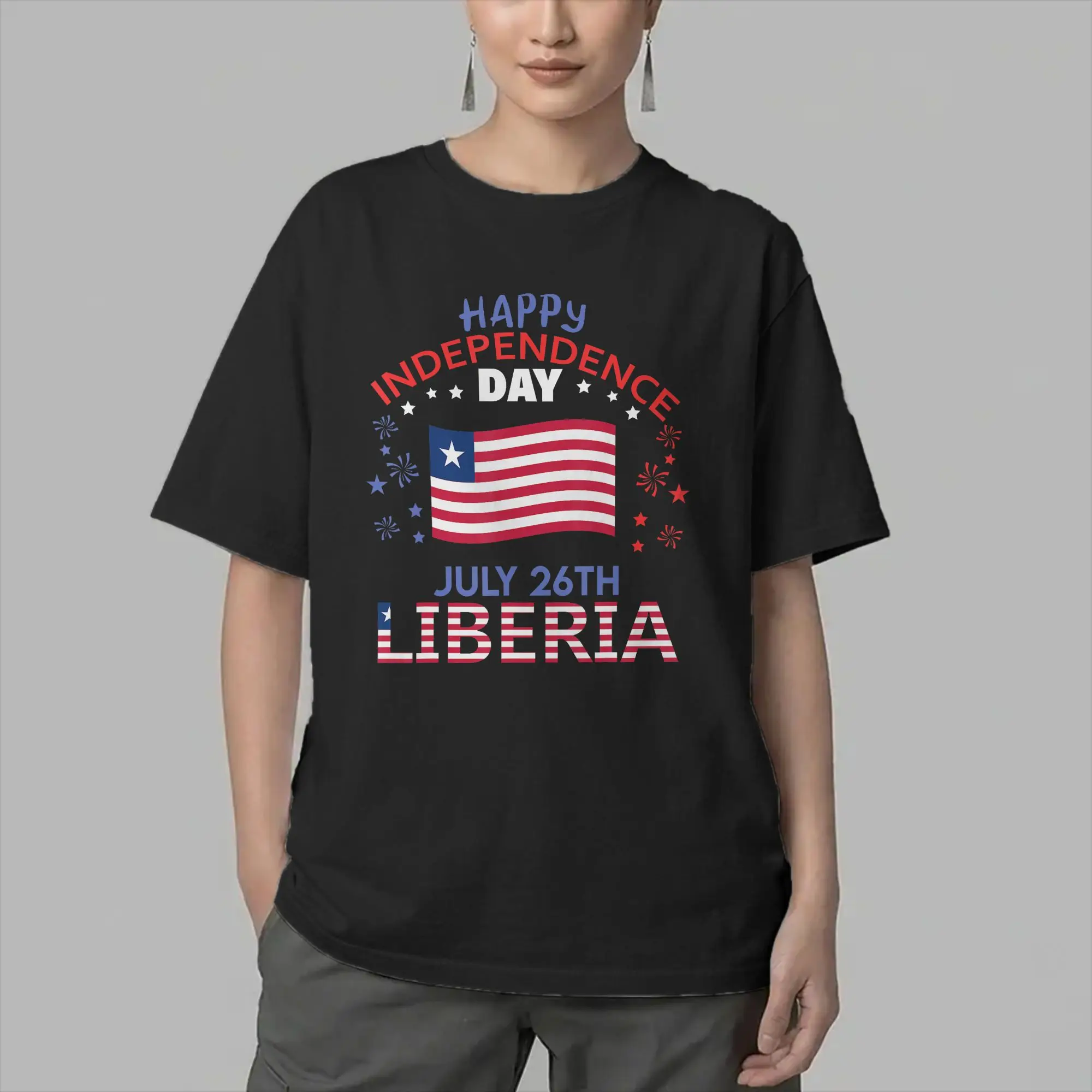 Happy Liberia Independence Day Liberia Liberian Flag T Shirt for Men 100% Cotton T-Shirts Crew Neck Tee Shirt Short Sleeve