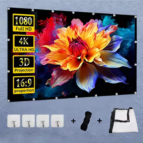 XIAOHUI Simple White Grid Anti-Light Screen Portable Projector Screen 60-180Inch Home Office Projection Screen 16:9 Ratio