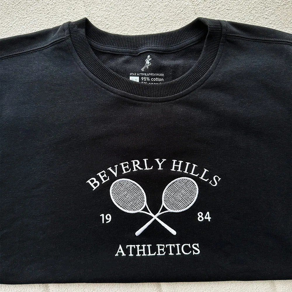 Autumn Winter New Beverly Hill Tennis Club Vintage Terry Cotton Sweatshirt Women Long Sleeve Loose Embroidered Crewneck Pullover