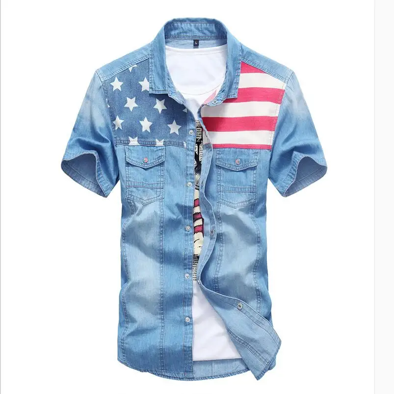 

Men Summer Short sleeve Denim Shirts Good Quality Men Cotton Thin Jeans Shirts New Fashion Men Blue Casual Denim Shirts Size 3XL