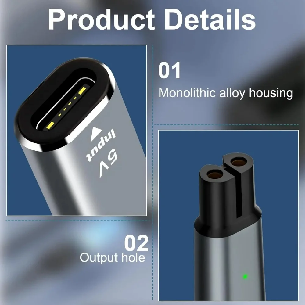5V USB Type-C Shaver Charger Adapter Fit for Philips BT3238/15, QP2724, BT3230, MG7910, MG5910 OneBlade QP1424, X3001/90, S3243