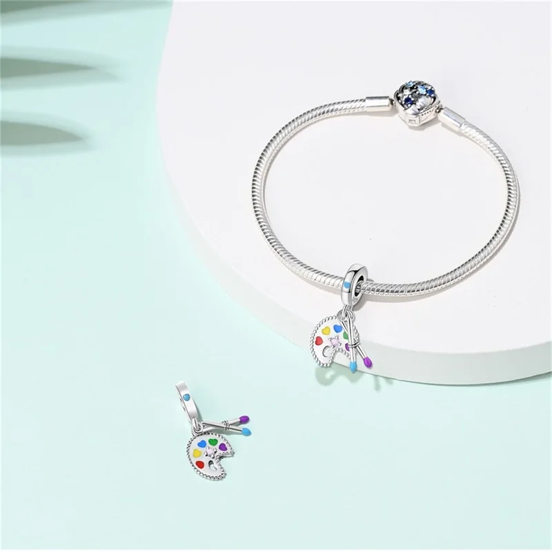 Hot 925 Sterling Silver Artist Color Palette Charms Pendant Fit Original Bracelet DIY Women Fashion Anniversary Jewelry Gifts