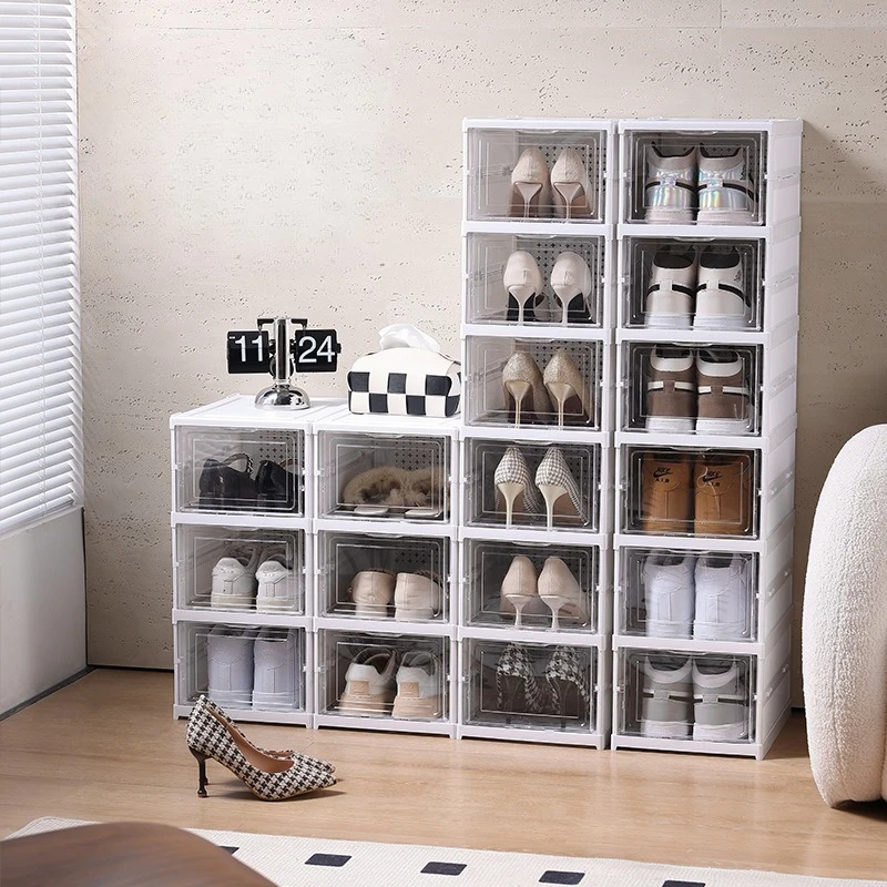 

Складной прозрачный пылезащитный шкаф для обуви с выдвижными ящиками, штабелируемые пластиковые коробки для хранения обуви, стильные и простые коробки для обуви