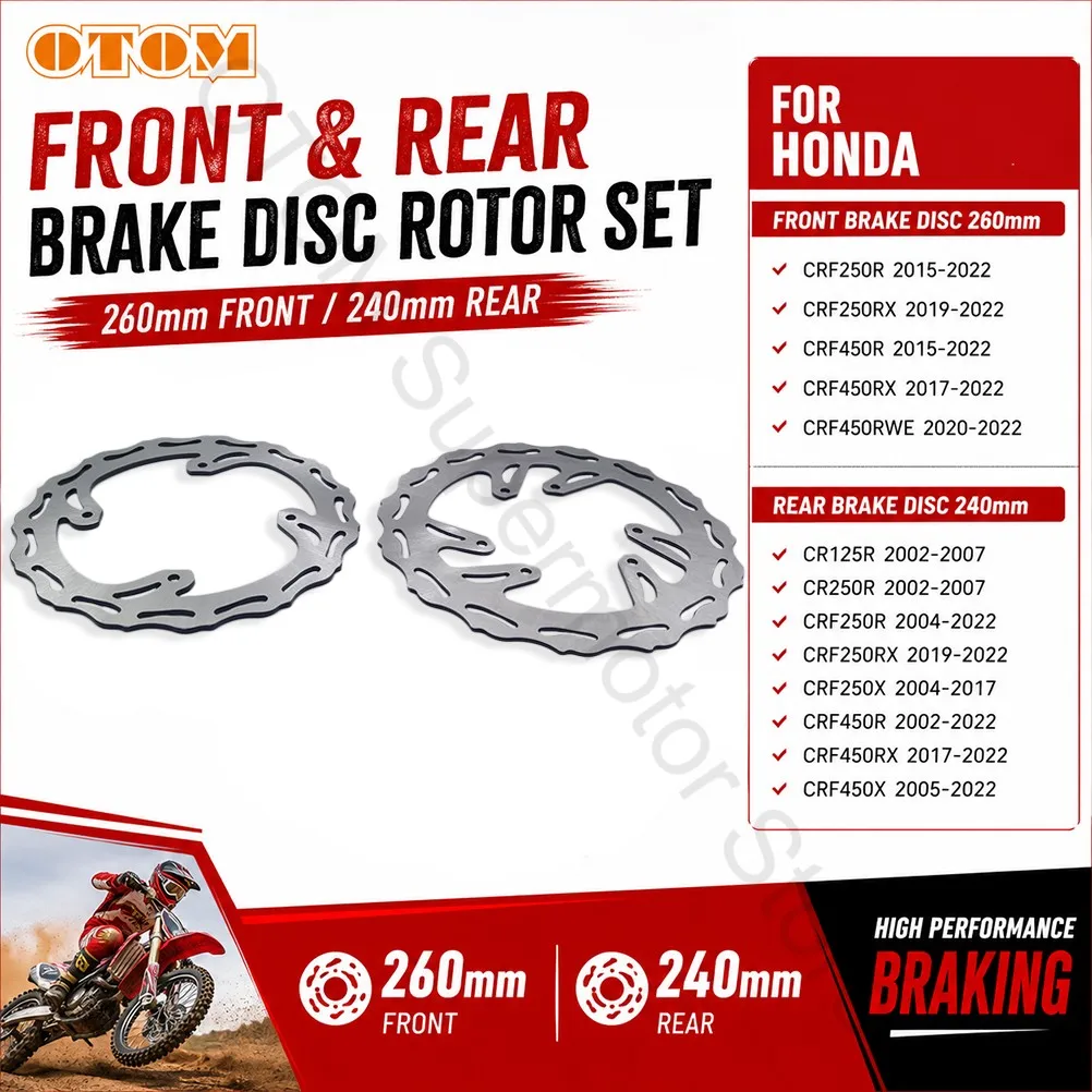 ホンダ2002-2023年式オートバイ用フロント260mmリア240mmブレーキディスクローターcr125r-crf250r-crf250x-crf450r-crf250rx-crf450rx-​-自転車