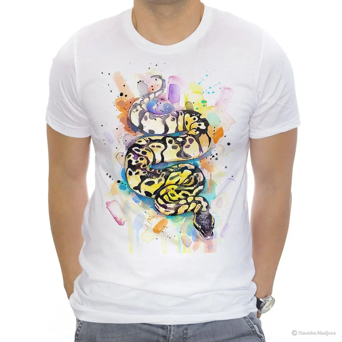 Pastel Ball Python T Shirt Ring Spun Cotton 100 Watercolor Print Art Animal S M L Xl Xxl