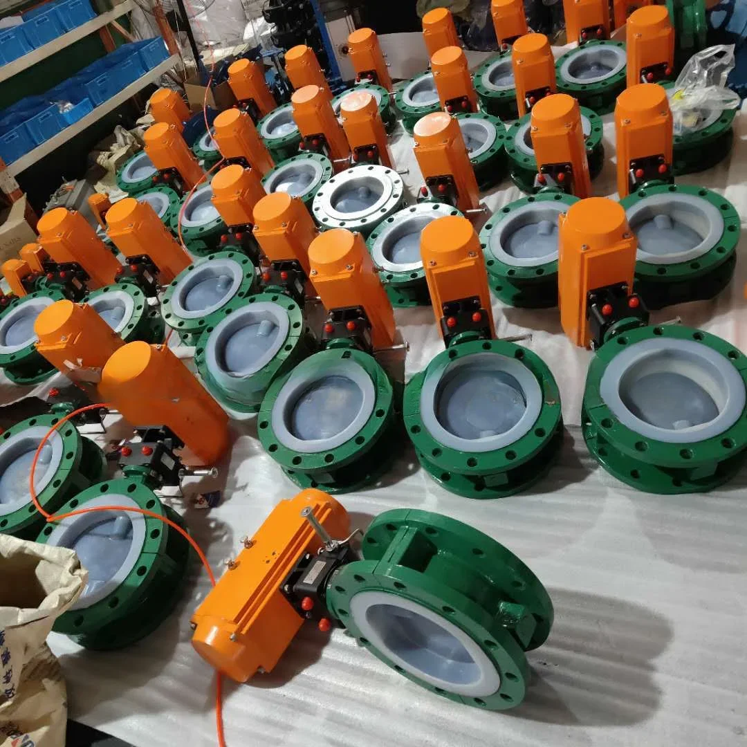 Pneumatic explosion-proof fluorine-lined butterfly valve D641F46-16C DN300 acid and alkali resistance