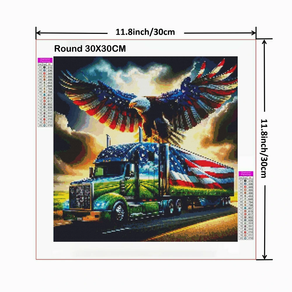 American Eagle Truck 5D DIY Diamond Art Painting Set Colorful Heart Cross Stitch Embroidered Landscape Mosaic Home Decor Gift