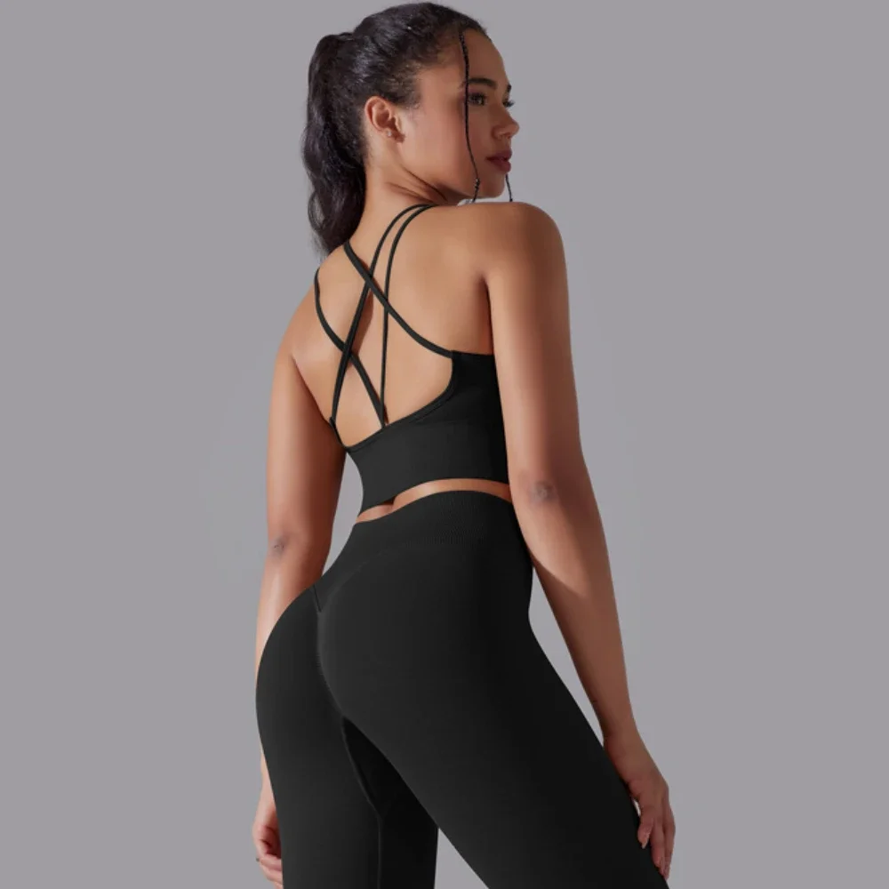 

2 Pieces Seamless Gym Fitness Outfits Sports Bra Scrunch Legging Yoga Set Ribbed Running Workout Clothes Athletic Tracksuits