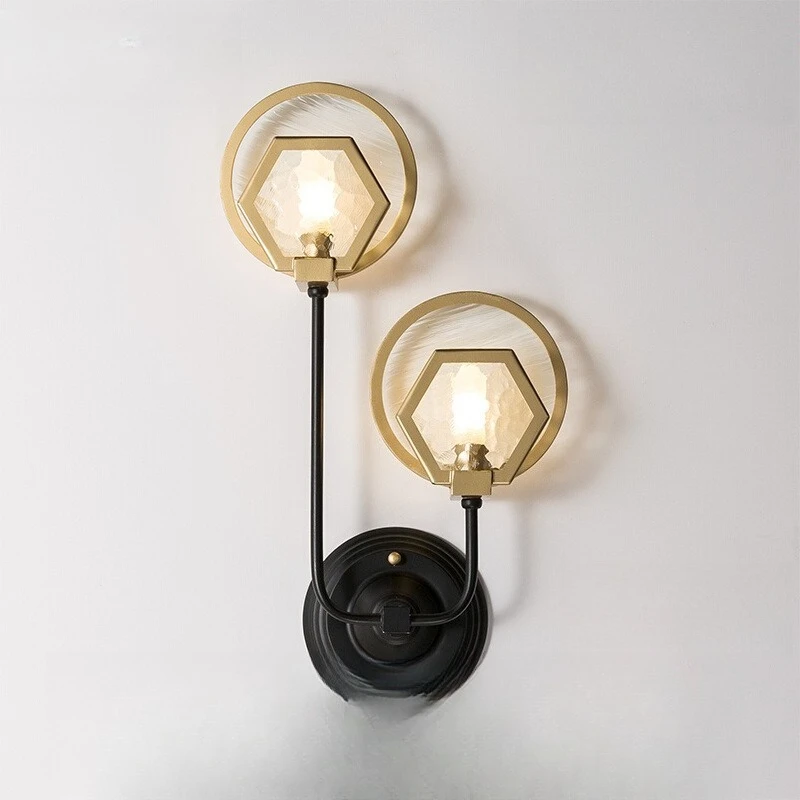 

Simple living room wall lamp light luxury personality creative bedside lamp double head design model room American wall lamp