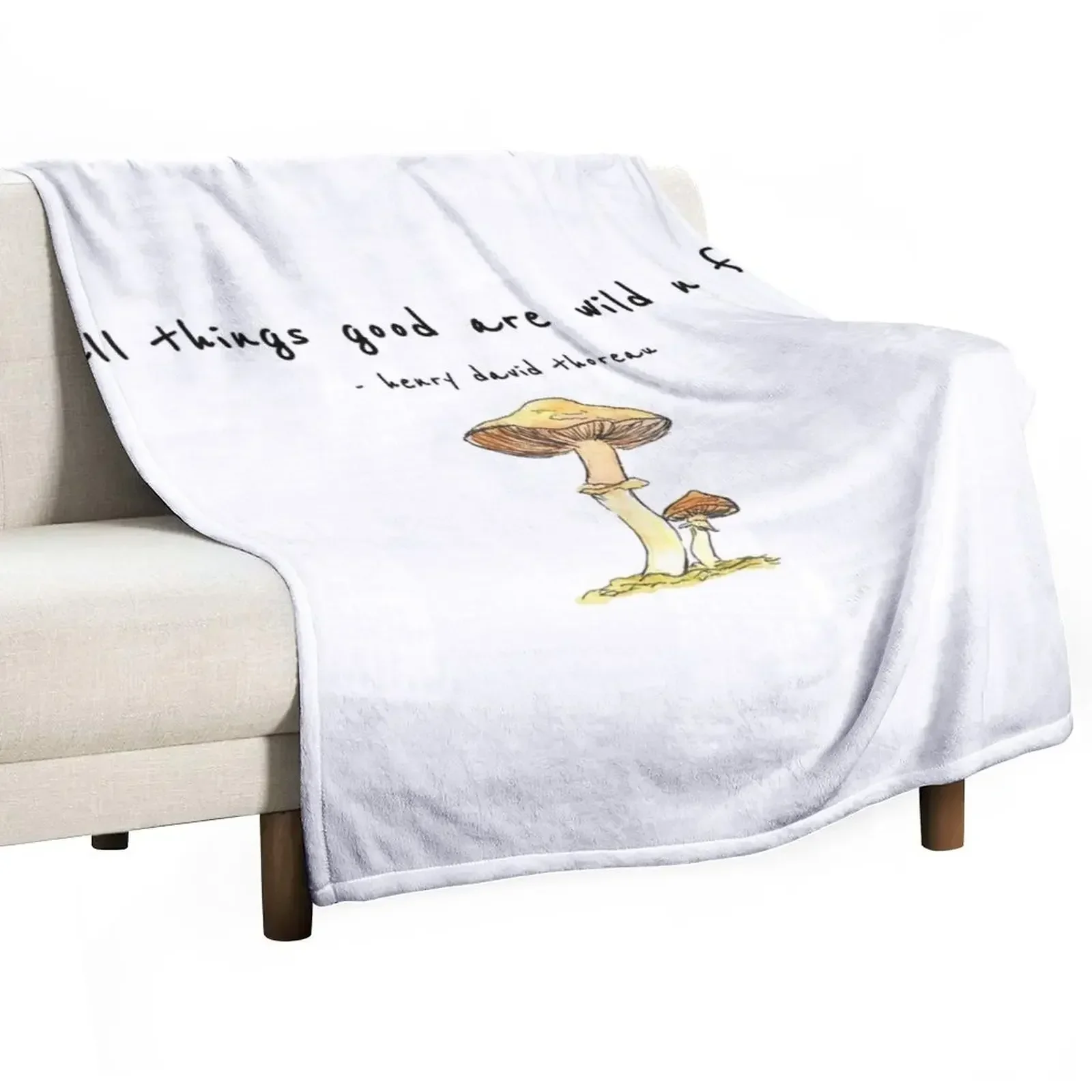 

New Watercolor Mushroom - Thoreau quote Throw Blanket Soft Beds Camping warm for winter Cute Blankets