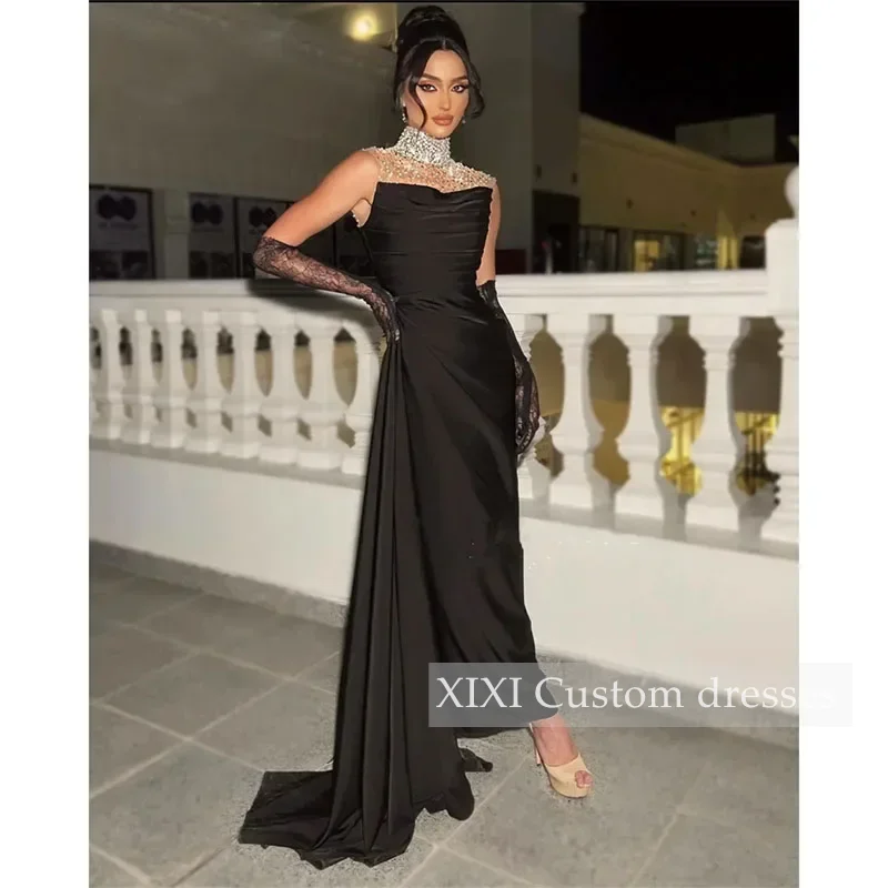 XIXI فساتين سهرة A Linha Strapless Andar de comprimento Ruffle mangas Zipper Up Forro Vestidos Formais Vestido de Festa de Casamento