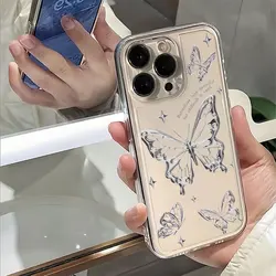 Luxury Butterfly Glitter Clear Phone Case For iPhone 11 12 13 14 15 16 Pro Max 14 15 Plus Transparent Back Cover