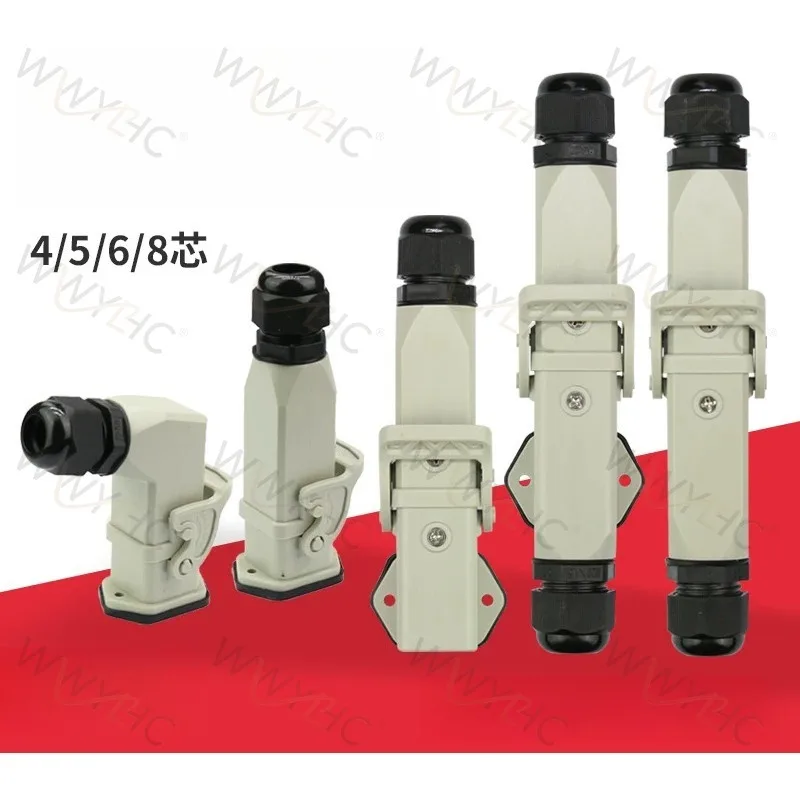 1pc HA Series Heavy Duty Rectangular Connector, Male Female Aviation Plug Socket 3 4 5 6 8 Pin
