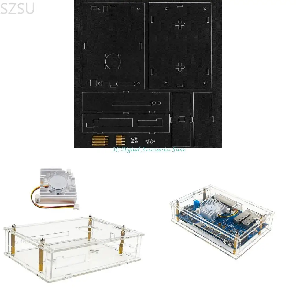 

SZSU Acrylic Case for Banana PiR4 Board Transparent Shell and Cooling Fan Integrated GPU Protections Box
