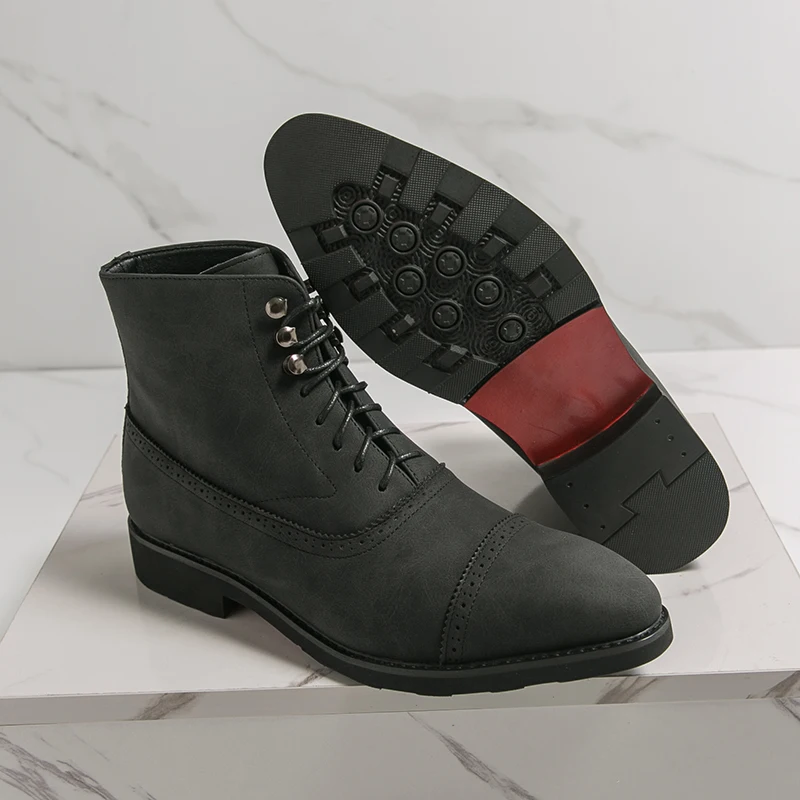 

Men High Top PU Solid Color Low Heel Pointed Boots Fashionable Comfortable Carved Lace Up Men Boots