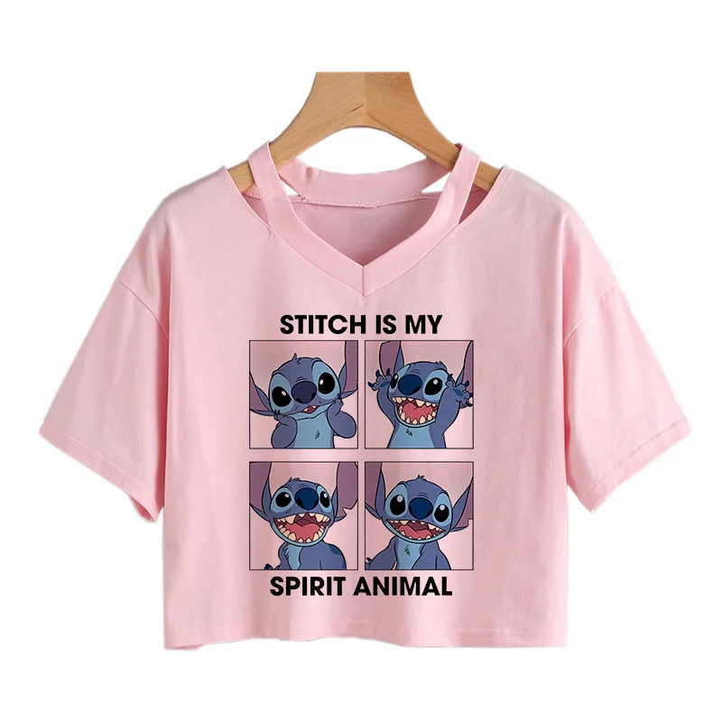 Y2k 90s Cropped Kawaii Stitch Funny Cartoon T Shirt Women Manga T-shirt Graphic Tshirt Streetwear Crop Top Tees Female Gothic