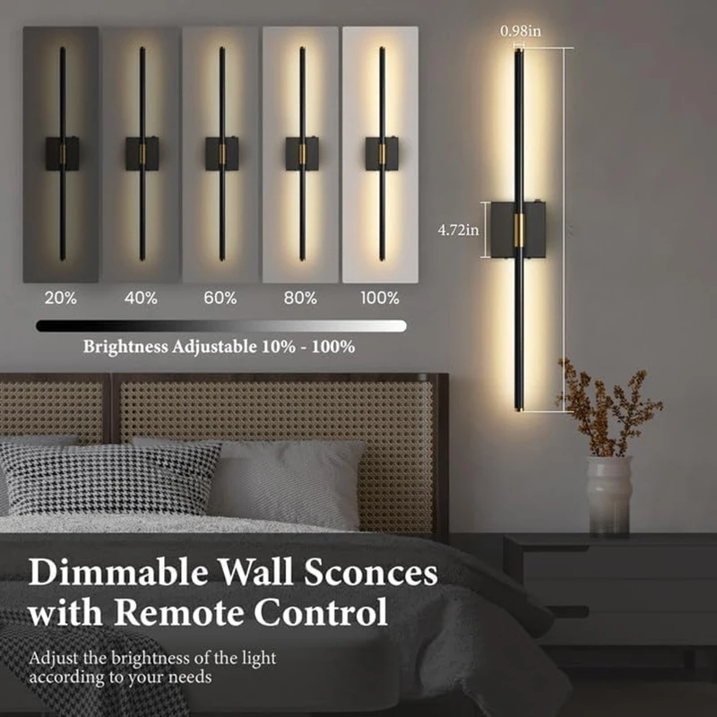360° Rotatable Battery LED Wall Lights USB 3CCT Rechargeable Wall Lamps with Remote Control Touch Switch Dimmable Wall Sconce