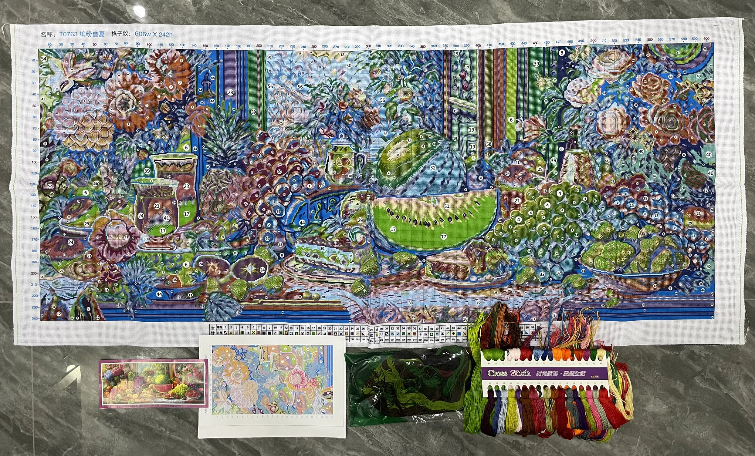 14CT 11CT Fruits Printed Kits Cross Stitch Embroidery DIY Needlework Set Home Decor Crafts With Needles Threads 58 Colors