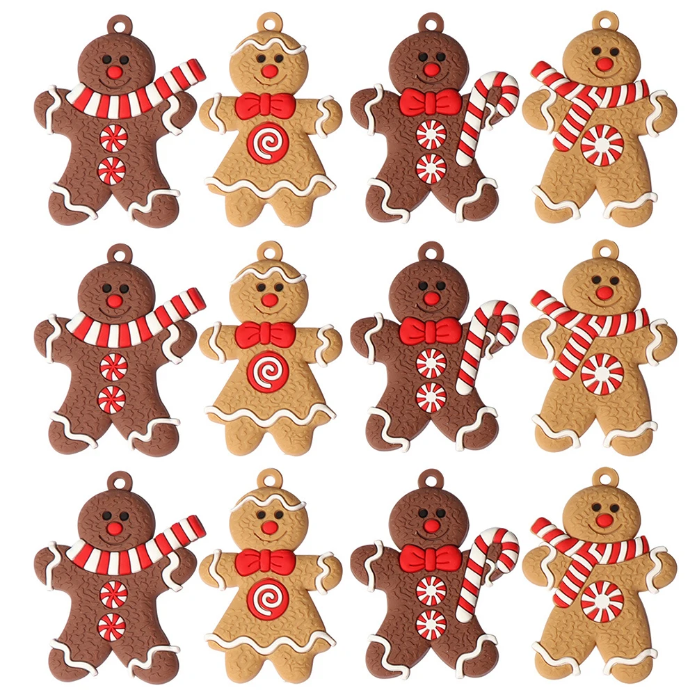 

24 Pcs Gingerbread Man Hanging Decor Christmas Tree Ornaments PVC Soft Gifts Kids DIY Decoration Holiday Accessories
