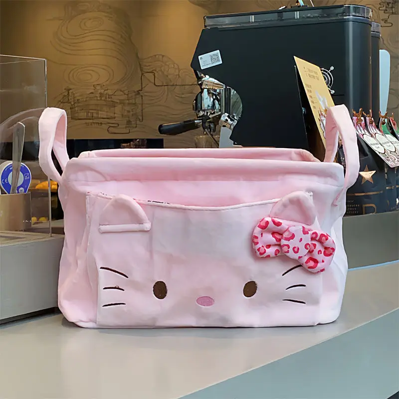 

Cute Japanese Style Plush Kitty Bowknot Embroidery Storage Bag Desktop Cosmetic Organizer Cartoon Makeup Pouch For Women Girls