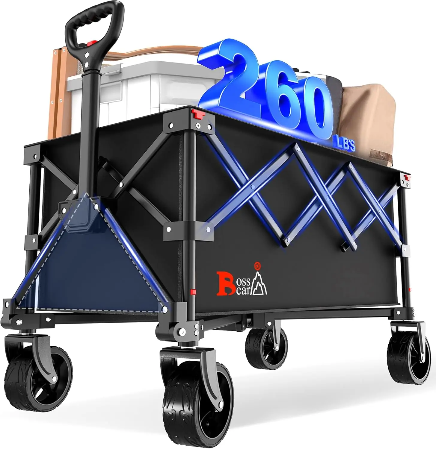 

Collapsible Folding Wagon Outdoor Utility Grocery Large Wagon Cart Heavy Duty Foldable with Silent Universal Wheels Adjustable H