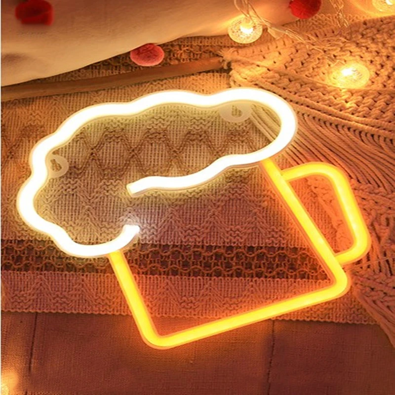 Creative Gesture/Beer Cup Shaped Neon Lights Home Bar Chrsitmas Decorations Led Night Lights Sign USB Power Neon Arts Xmas Decor