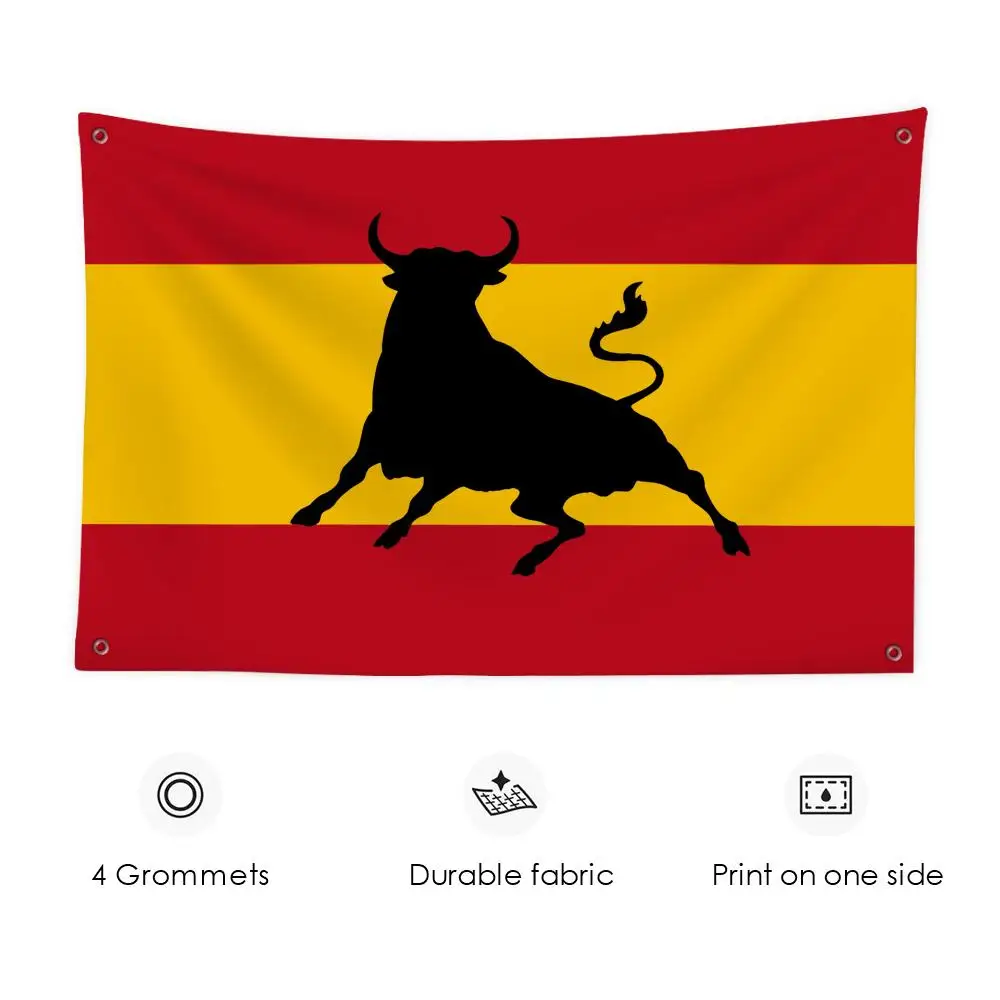 

Spain Bull Logo Flags 3x5 Ft Custom Banner For Garage Door Room Decor Wall Out Decoration With Metal Buckle
