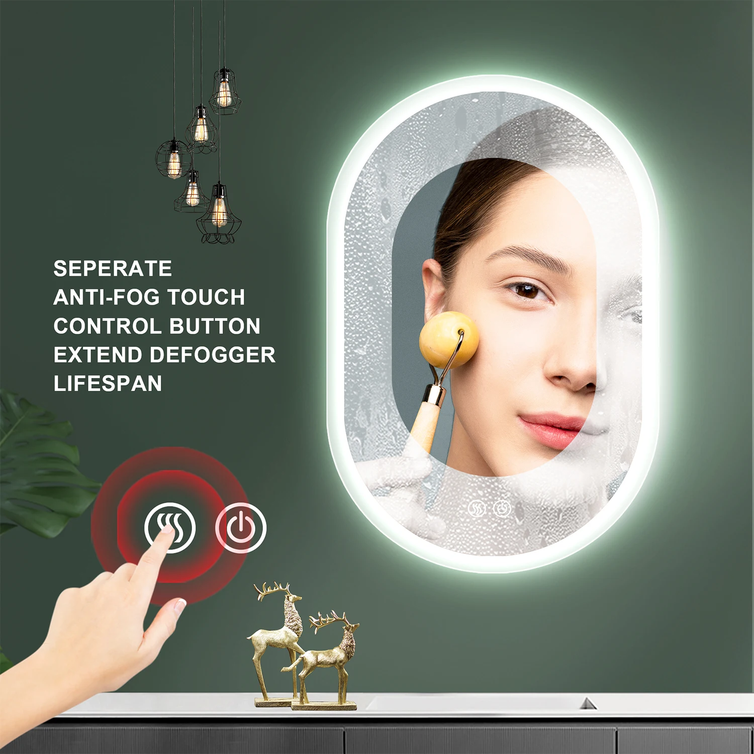 HOMirror-Miroir de courtoisie intelligent avec lumières, anti-buée, miroir LED à intensité variable, sans cadre, nar, prêt au soleil, 32x24 pouces