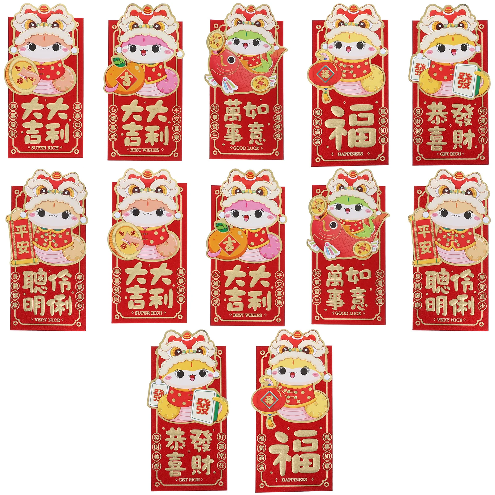 

Lucky Hong Bao 12pcs 2025 Red Envelope Set for Chinese New Year Snake Year Money Pocket Gift for Birthday Wedding Festival