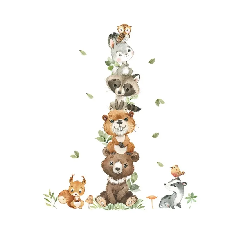 Cartoon Cute Animals Stacked High Self-adhesive Wall Stickers Children's Room Doors Wall Decoration Beautification Stickers
