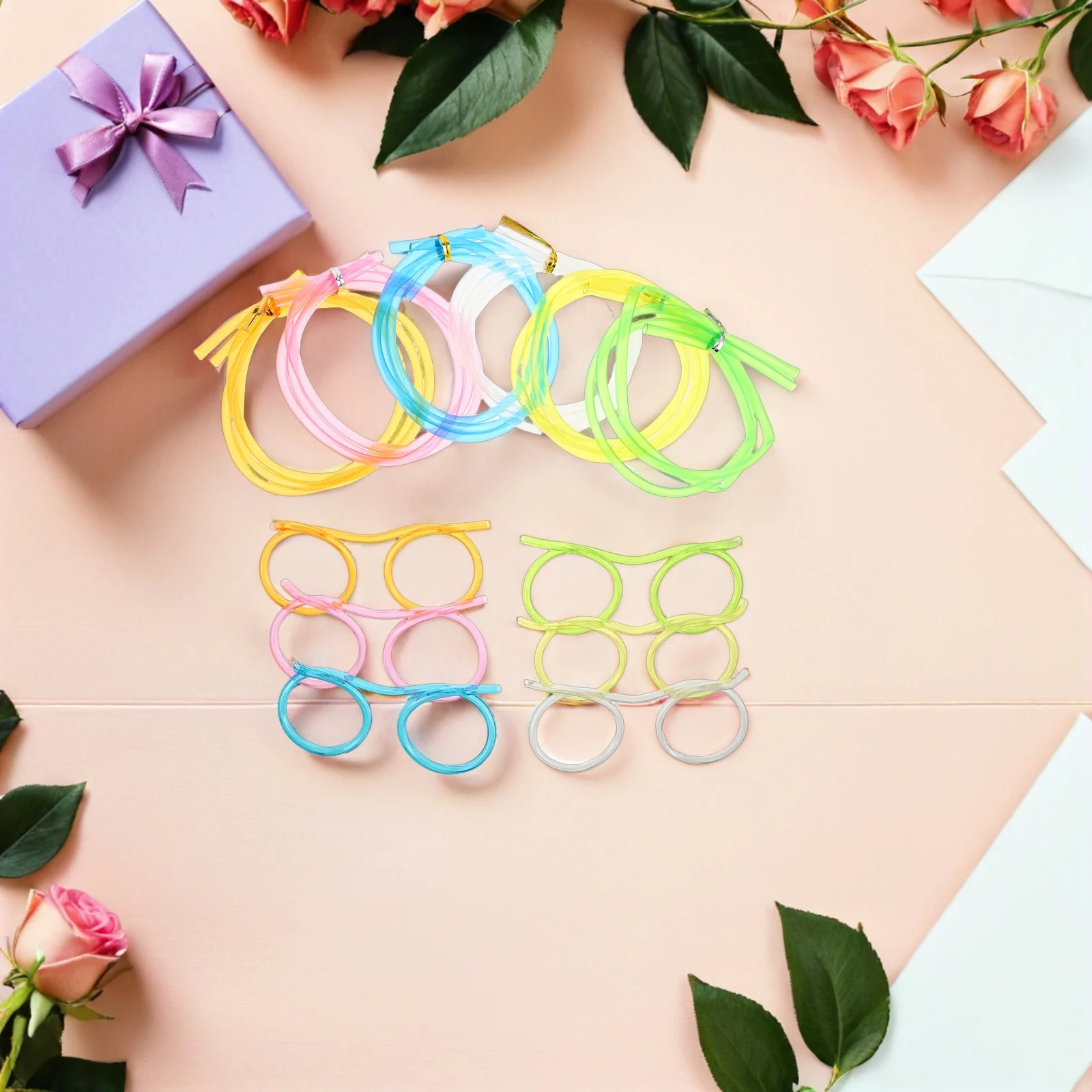 

12Pcs Reusable Silly Straw Eyeglasses Novelty Loop Drinking Glasses Fun Party Favor for Birthday Wedding Silly Straw Glasses