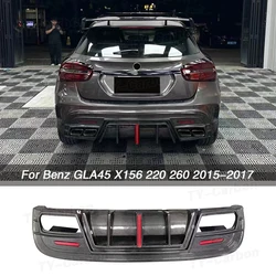 Real Carbon Fiber Rear Bumper Lip Diffuser Cover Exhaust Tips With Light For Benz X156 GLA220 260 GLA45 AMG FRP 2014-2019