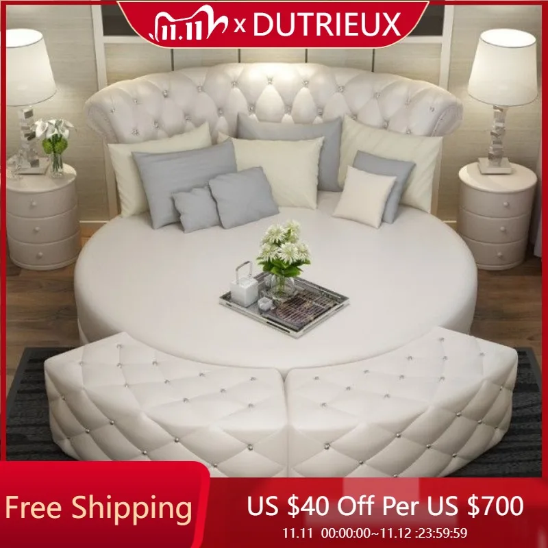 

White Cream Bed Interior Cute Fashion Aesthetic Luxury Creative Modern Designer Bed Comfortable Cama Lounge Suite Furniture