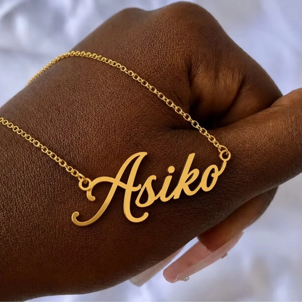 Custom Cursive Name Fashion Necklaces Personalized Script Nameplate Pendant Necklaces Stainless Steel Minimalist Jewelry
